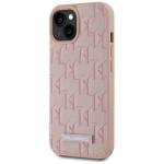 Carcasa din piele cu monograma metalica Karl Lagerfeld compatibila cu iPhone 15, Roz 3 - lerato.ro