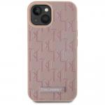 Carcasa din piele cu monograma metalica Karl Lagerfeld compatibila cu iPhone 15, Roz 4 - lerato.ro