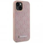 Carcasa din piele cu monograma metalica Karl Lagerfeld compatibila cu iPhone 15, Roz 5 - lerato.ro