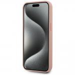 Carcasa din piele cu monograma metalica Karl Lagerfeld compatibila cu iPhone 15, Roz 6 - lerato.ro