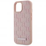 Carcasa din piele cu monograma metalica Karl Lagerfeld compatibila cu iPhone 15, Roz 7 - lerato.ro
