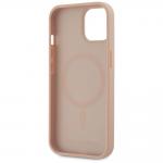 Carcasa din piele cu monograma metalica Karl Lagerfeld compatibila cu iPhone 15, Roz 8 - lerato.ro
