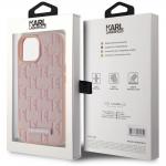 Carcasa din piele cu monograma metalica Karl Lagerfeld compatibila cu iPhone 15, Roz 9 - lerato.ro