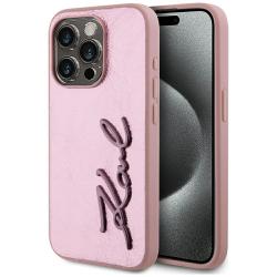 Carcasa Karl Lagerfeld Wrinkled Metal Signature compatibila cu Iphone 15 Pro Max, Roz