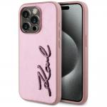 Carcasa Karl Lagerfeld Wrinkled Metal Signature compatibila cu Iphone 15 Pro, Roz 2 - lerato.ro