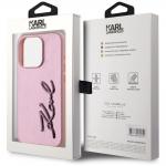 Carcasa Karl Lagerfeld Wrinkled Metal Signature compatibila cu Iphone 15 Pro, Roz 9 - lerato.ro