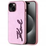 Carcasa Karl Lagerfeld Wrinkled Metal Signature compatibila cu Iphone 15, Roz 2 - lerato.ro