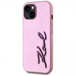 Carcasa Karl Lagerfeld Wrinkled Metal Signature compatibila cu Iphone 15, Roz 3 - lerato.ro