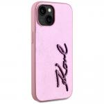 Carcasa Karl Lagerfeld Wrinkled Metal Signature compatibila cu Iphone 15, Roz 5 - lerato.ro