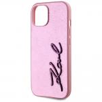 Carcasa Karl Lagerfeld Wrinkled Metal Signature compatibila cu Iphone 15, Roz 7 - lerato.ro