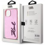 Carcasa Karl Lagerfeld Wrinkled Metal Signature compatibila cu Iphone 15, Roz 9 - lerato.ro