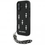 Carcasa Karl Lagerfeld Saffiano Crystals cu snur compatibila cu iPhone 16, Negru 2 - lerato.ro