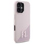 Carcasa Karl Lagerfeld Silicone Shadow, Initiala Logo Metalica, cu MagSafe, compatibila cu iPhone 16, Roz 5 - lerato.ro