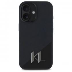Carcasa Karl Lagerfeld Silicone Shadow, Initiala Logo Metalica, cu MagSafe, compatibila cu iPhone 16, Negru