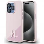 Carcasa Karl Lagerfeld Silicone Shadow, Initiala Logo Metalica, cu MagSafe, compatibila cu iPhone 15 Pro, Roz 2 - lerato.ro