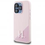 Carcasa Karl Lagerfeld Silicone Shadow, Initiala Logo Metalica, cu MagSafe, compatibila cu iPhone 15 Pro, Roz 3 - lerato.ro