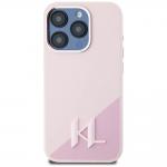 Carcasa Karl Lagerfeld Silicone Shadow, Initiala Logo Metalica, cu MagSafe, compatibila cu iPhone 15 Pro, Roz 4 - lerato.ro