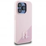 Carcasa Karl Lagerfeld Silicone Shadow, Initiala Logo Metalica, cu MagSafe, compatibila cu iPhone 15 Pro, Roz 5 - lerato.ro