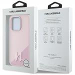Carcasa Karl Lagerfeld Silicone Shadow, Initiala Logo Metalica, cu MagSafe, compatibila cu iPhone 15 Pro, Roz 9 - lerato.ro
