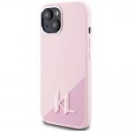 Carcasa Karl Lagerfeld Silicone Shadow, Initiala Logo Metalica, cu MagSafe, compatibila cu iPhone 15, Roz 3 - lerato.ro