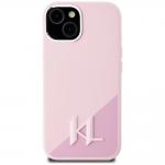 Carcasa Karl Lagerfeld Silicone Shadow, Initiala Logo Metalica, cu MagSafe, compatibila cu iPhone 15, Roz 4 - lerato.ro