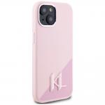 Carcasa Karl Lagerfeld Silicone Shadow, Initiala Logo Metalica, cu MagSafe, compatibila cu iPhone 15, Roz 5 - lerato.ro