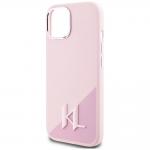 Carcasa Karl Lagerfeld Silicone Shadow, Initiala Logo Metalica, cu MagSafe, compatibila cu iPhone 15, Roz 7 - lerato.ro