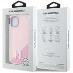 Carcasa Karl Lagerfeld Silicone Shadow, Initiala Logo Metalica, cu MagSafe, compatibila cu iPhone 15, Roz 9 - lerato.ro