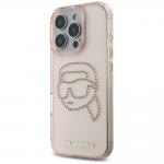 Carcasa Karl Lagerfeld IML, Logo Karl din cristale, compatibila cu iPhone 16 Pro, Roz 3 - lerato.ro