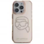 Carcasa Karl Lagerfeld IML, Logo Karl din cristale, compatibila cu iPhone 16 Pro, Roz 4 - lerato.ro