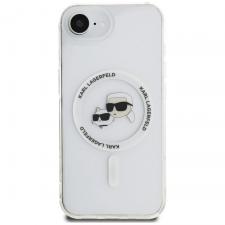 Carcasa Karl Lagerfeld IML Metal Karl si Choupette, cu MagSafe, compatibila cu iPhone 16e, Alb