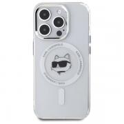 Carcasa Karl Lagerfeld IML Metal Choupette Head, cu MagSafe, compatibila cu iPhone 15 Pro Max, Alb