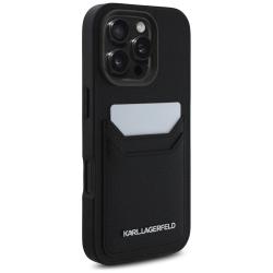 Carcasa Karl Lagerfeld HC Grained PU, cu suport pentru card, compatibila cu iPhone 16 Pro, Negru