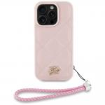 Carcasa Karl Lagerfeld din piele cu initiale logo si snur pentru prindere, compatibila cu Iphone 16 Pro Max, Roz 2 - lerato.ro