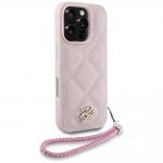 Carcasa Karl Lagerfeld din piele cu initiale logo si snur pentru prindere, compatibila cu Iphone 16 Pro Max, Roz 4 - lerato.ro