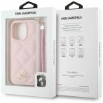 Carcasa Karl Lagerfeld din piele cu initiale logo si snur pentru prindere, compatibila cu Iphone 16 Pro Max, Roz 8 - lerato.ro