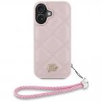Carcasa Karl Lagerfeld din piele cu initiale logo si snur pentru prindere, compatibila cu Iphone 16, Roz 2 - lerato.ro