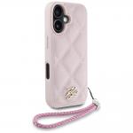 Carcasa Karl Lagerfeld din piele cu initiale logo si snur pentru prindere, compatibila cu Iphone 16, Roz 4 - lerato.ro
