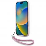 Carcasa Karl Lagerfeld din piele cu initiale logo si snur pentru prindere, compatibila cu Iphone 16, Roz 5 - lerato.ro