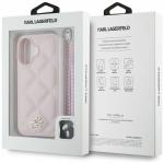 Carcasa Karl Lagerfeld din piele cu initiale logo si snur pentru prindere, compatibila cu Iphone 16, Roz 8 - lerato.ro