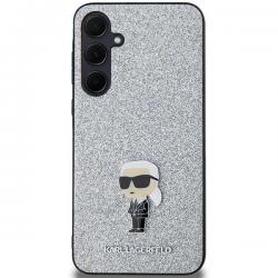 Carcasa Karl Lagerfeld Fixed Glitter Ikonik, Logo Metalic, compatibil cu Samsung Galaxy A35, Argintiu