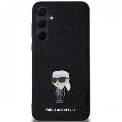Carcasa Karl Lagerfeld Fixed Glitter Ikonik, Logo Metalic, compatibil cu Samsung Galaxy A55, Negru