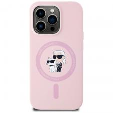 Carcasa Silicone Karl Lagerfeld, logo K&C, Ring MagSafe, compatibila cu iPhone 14 Pro, Roz