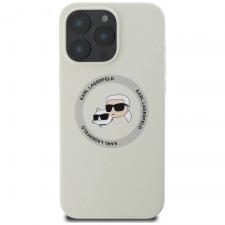 Carcasa Silicone Karl Lagerfeld, logo K&C, Ring MagSafe, compatibila cu iPhone 16 Pro, Bej