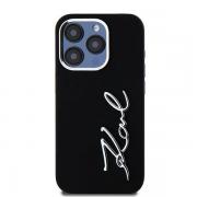 Carcasa din silicon cu logo metalic Karl Lagerfeld compatibila cu iPhone 15 Pro, Negru