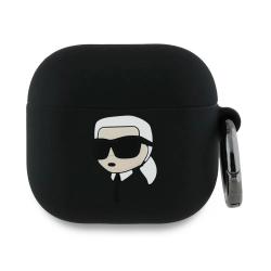 Carcasa Silicone Karl Lagerfeld KLA4RUNIKK, Logo 3D, compatibila cu AirPods 4, Negru
