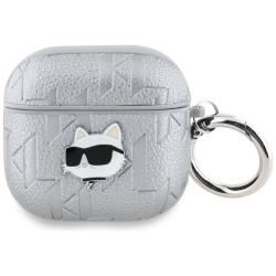 Carcasa Karl Lagerfeld, Logo 3D Choupette, cu breloc, compatibila cu AirPods 4, Argintiu