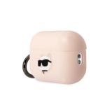 Carcasa Silicone Karl Lagerfeld KLACAPSILKCW, logo Karl & Choupette, cu breloc, comopatibila cu AirPods Pro, Roz 4 - lerato.ro