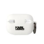 Carcasa Silicone Karl Lagerfeld KLAP2RUNIKH, logo Karl Head 3D, cu breloc, compatibila cu AirPods Pro 2, Alb 3 - lerato.ro