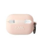 Carcasa Silicone Karl Lagerfeld KLAP2RUNIKH, logo Karl Head 3D, cu breloc, compatibila cu AirPods Pro 2, Roz 3 - lerato.ro